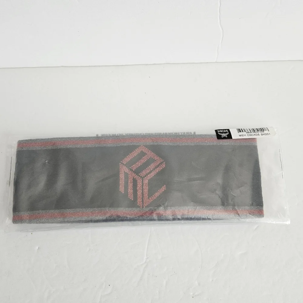 NWT Authentic MCM Headband Cubic Monogram Knit Headband Black‎ Wool Blend